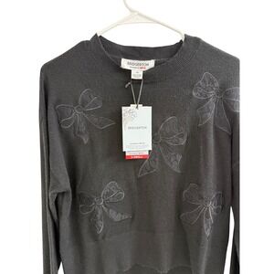 Bridgerton Netflix Shondaland Black Lace Bow Applique Sweater XS New With Tags